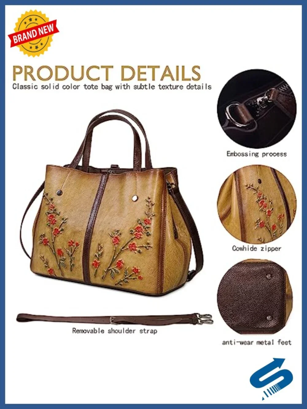 Genuine Leather Satchel Top Handle Crossbody Bag Vintage Embossed Hobo Handbag